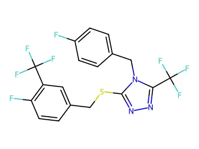 4-(4-fluorobenzyl)-3-{[4-fluoro-3-(trifluoromethyl)benzyl]sulfanyl}-5-(trifluoromethyl)-4H-1,2,4-triazole structure