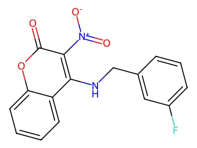 4-[(3-fluorobenzyl)amino]-3-nitro-2H-chromen-2-one structure