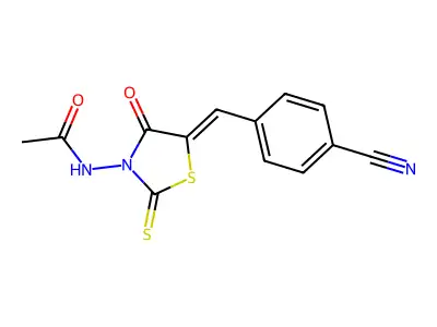 N-[5-[(4-cyanophenyl)methylidene]-4-oxo-2-sulfanylidene-1,3-thiazolidin-3-yl]acetamide structure