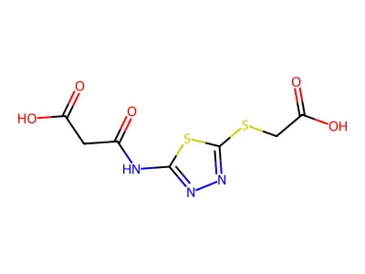 3-({5-[(2-hydroxy-2-oxoethyl)sulfanyl]-1,3,4-thiadiazol-2-yl}amino)-3-oxopropanoic acid structure