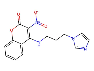 4-{[3-(1H-imidazol-1-yl)propyl]amino}-3-nitro-2H-chromen-2-one structure