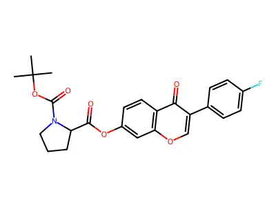 1-tert-butyl 2-[3-(4-fluorophenyl)-4-oxo-4H-chromen-7-yl] pyrrolidine-1,2-dicarboxylate structure