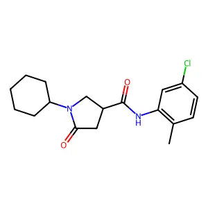 N-(5-chloro-2-methylphenyl)-1-cyclohexyl-5-oxopyrrolidine-3-carboxamide structure