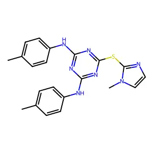 6-[(1-methyl-1H-imidazol-2-yl)sulfanyl]-N,N'-bis(4-methylphenyl)-1,3,5-triazine-2,4-diamine structure