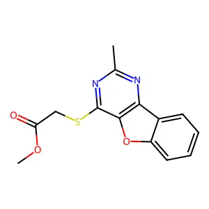 Methyl [(2-methyl[1]benzofuro[3,2-d]pyrimidin-4-yl)sulfanyl]acetate structure