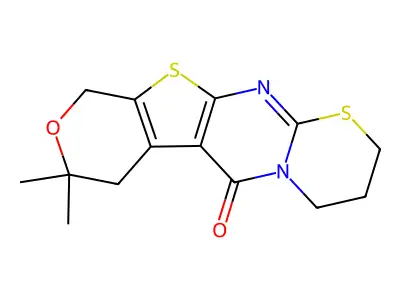 8,8-Dimethyl-3,4,7,10-tetrahydro-2H,6H,8H-pyrano[4'',3'':4',5']thieno[2',3':4,5]pyrimido[2,1-b][1,3]thiazin-6-one structure