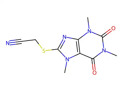 2-(1,3,7-Trimethyl-2,6-dioxopurin-8-yl)sulfanylacetonitrile structure