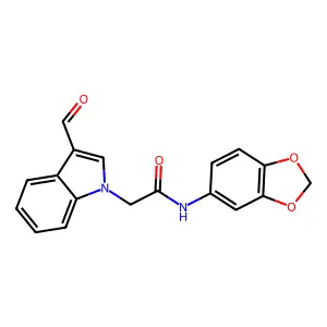 N-Benzo(1,3)dioxol-5-yl-2-(3-formyl-indol-1-yl)-acetamide structure