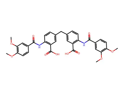 3,3'-methanediylbis(6-{[(3,4-dimethoxyphenyl)carbonyl]amino}benzoic acid) structure