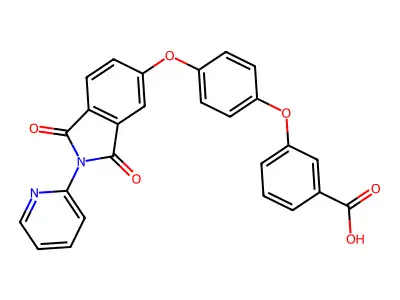 3-(4-{[1,3-dioxo-2-(pyridin-2-yl)-2,3-dihydro-1H-isoindol-5-yl]oxy}phenoxy)benzoic acid structure