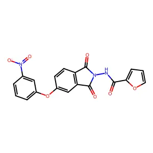 N-[5-(3-nitrophenoxy)-1,3-dioxoisoindol-2-yl]furan-2-carboxamide structure