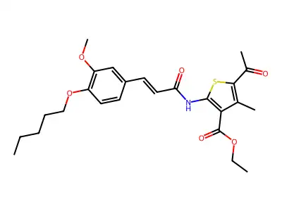 ethyl 5-acetyl-2-({(2E)-3-[3-methoxy-4-(pentyloxy)phenyl]prop-2-enoyl}amino)-4-methylthiophene-3-carboxylate structure