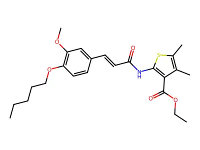 ethyl 2-({(2E)-3-[3-methoxy-4-(pentyloxy)phenyl]prop-2-enoyl}amino)-4,5-dimethylthiophene-3-carboxylate structure
