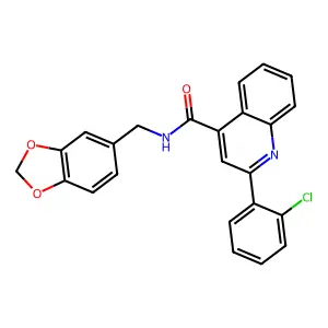 N-(1,3-benzodioxol-5-ylmethyl)-2-(2-chlorophenyl)quinoline-4-carboxamide structure