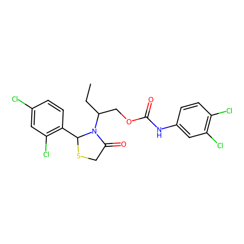2-(2-(2,4-dichlorophenyl)-4-oxothiazolidin-3-yl)butyl (3,4-dichlorophenyl)carbamate structure