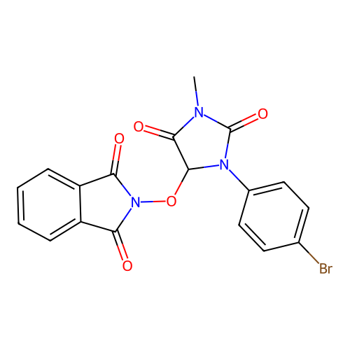 2-{[3-(4-bromophenyl)-1-methyl-2,5-dioxoimidazolidin-4-yl]oxy}-1H-isoindole-1,3(2H)-dione structure