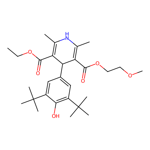2-methoxyethyl 4-[3,5-bis(tert-butyl)-4-hydroxyphenyl]-5-(ethoxycarbonyl)-2,6- dimethyl-1,4-dihydropyridine-3-carboxylate structure