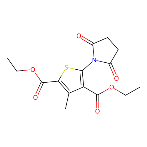 Diethyl 5-(2,5-dioxopyrrolidin-1-yl)-3-methylthiophene-2,4-dicarboxylate structure