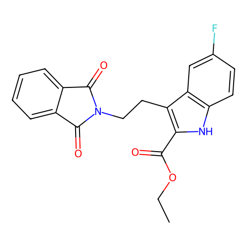 ethyl 3-(2-(1,3-dioxoisoindolin-2-yl)ethyl)-5-fluoro-1H-indole-2-carboxylate structure