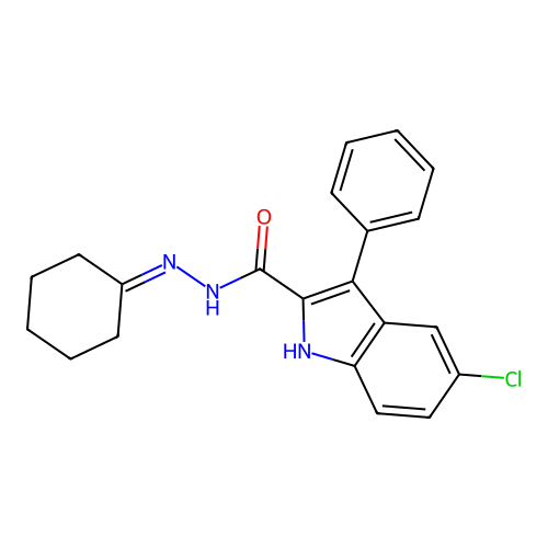 5-chloro-N'-cyclohexylidene-3-phenyl-1H-indole-2-carbohydrazide structure