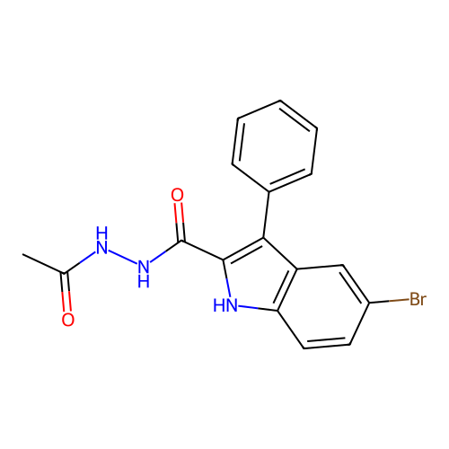 N'-acetyl-5-bromo-3-phenyl-1H-indole-2-carbohydrazide structure