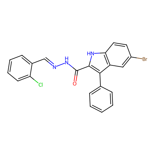 5-bromo-N'-[(E)-(2-chlorophenyl)methylidene]-3-phenyl-1H-indole-2-carbohydrazide structure