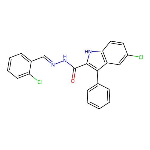 5-chloro-N'-[(E)-(2-chlorophenyl)methylidene]-3-phenyl-1H-indole-2-carbohydrazide structure