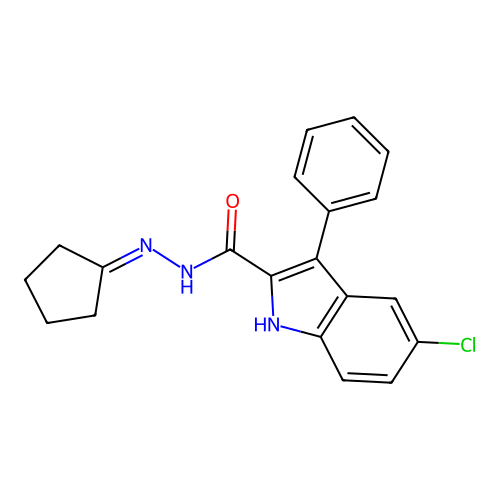 5-chloro-N'-cyclopentylidene-3-phenyl-1H-indole-2-carbohydrazide structure