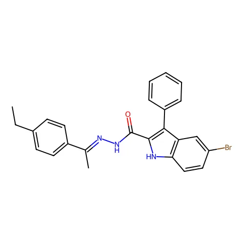 5-溴-N-[(E)-1-(4-乙基苯基)亚乙基氨基]-3-苯基-1H-吲哚-2-甲酰胺 structure
