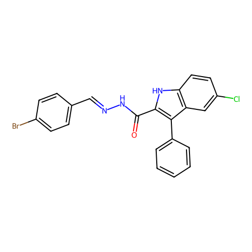 N'-[(E)-(4-bromophenyl)methylidene]-5-chloro-3-phenyl-1H-indole-2-carbohydrazide structure