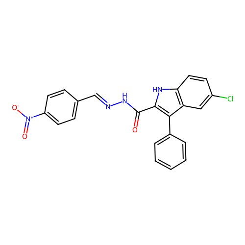 5-chloro-N'-[(E)-(4-nitrophenyl)methylidene]-3-phenyl-1H-indole-2-carbohydrazide structure