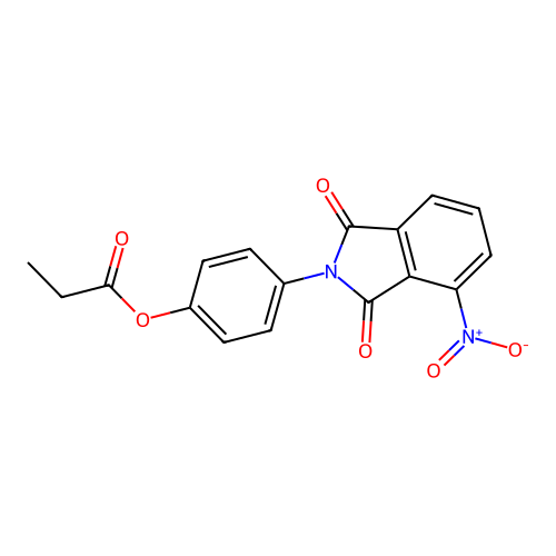 4-(4-nitro-1,3-dioxo-1,3-dihydro-2H-isoindol-2-yl)phenyl propanoate structure