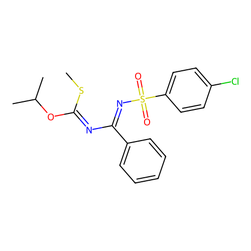 (1E)-N-[(1E)-{[(4-chlorobenzene)sulfonyl]imino}(phenyl)methyl]-1-(methylsulfanyl)-1-(propan-2-yloxy)methanimine structure