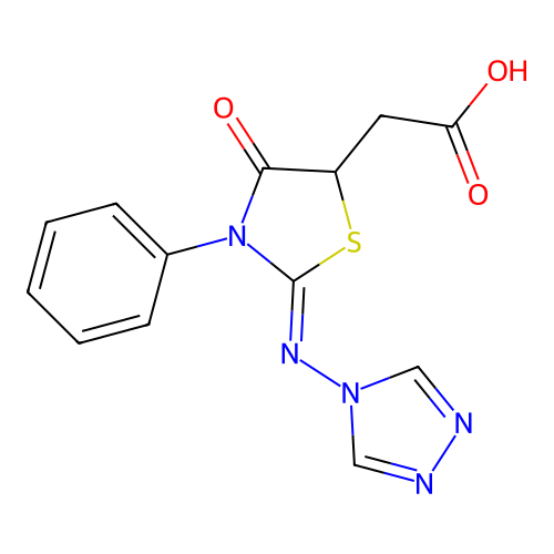 2-[4-oxo-3-phenyl-2-(4H-1,2,4-triazol-4-ylimino)-1,3-thiazolan-5-yl]acetic acid structure