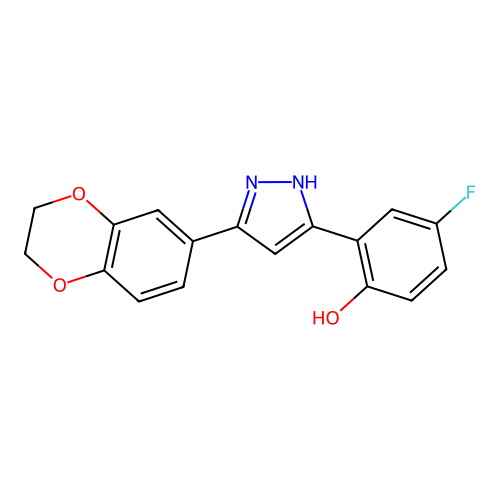 2-[5-(2,3-Dihydro-benzo[1,4]dioxin-6-yl)-1H-pyrazol-3-yl]-4-fluoro-phenol structure