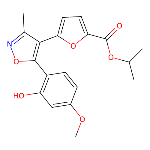propan-2-yl 5-[5-(2-hydroxy-4-methoxyphenyl)-3-methyl-1,2-oxazol-4-yl]furan-2-carboxylate structure