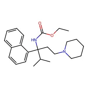 Ethyl [4-methyl-3-(naphthalen-1-yl)-1-(piperidin-1-yl)pentan-3-yl]carbamate structure