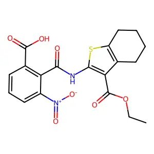 2-{[3-(ethoxycarbonyl)-4,5,6,7-tetrahydro-1-benzothiophen-2-yl]carbamoyl}-3-nitrobenzoic acid structure