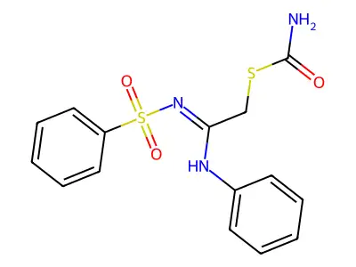 S-[2-anilino-2-(benzenesulfonylimino)ethyl] carbamothioate structure