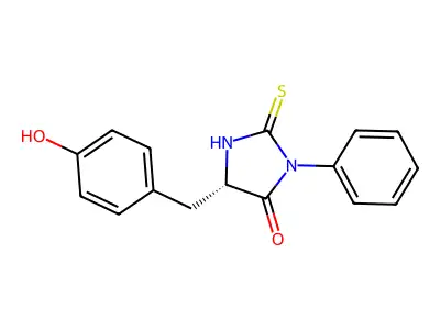 4-Imidazolidinone, 5-((4-hydroxyphenyl)methyl)-3-phenyl-2-thioxo- structure
