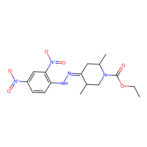 (Z)-ethyl 4-(2-(2,4-dinitrophenyl)hydrazono)-2,5-dimethylpiperidine-1-carboxylate structure