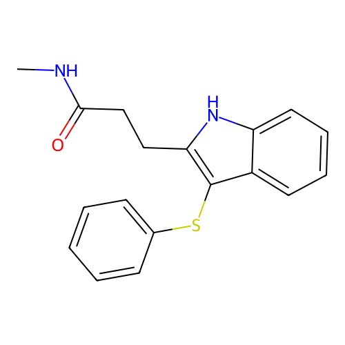 N-methyl-3-(3-phenylsulfanyl-1H-indol-2-yl)propanamide structure