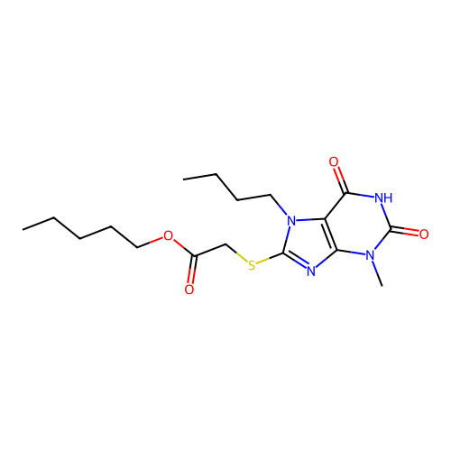 Pentyl 2-(7-butyl-3-methyl-2,6-dioxo-1,3,7-trihydropurin-8-ylthio)acetate structure