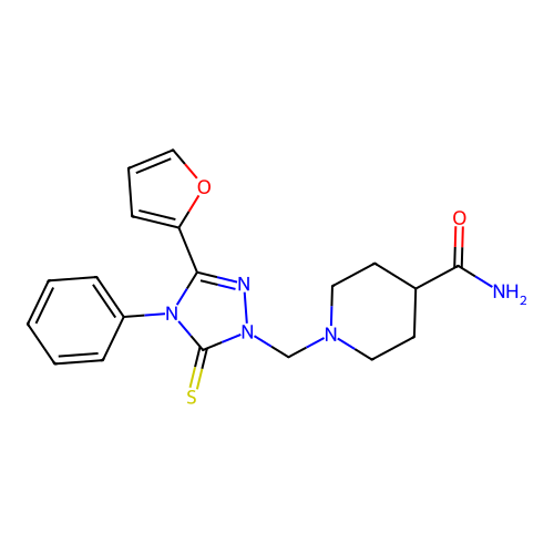 1-((3-(furan-2-yl)-4-phenyl-5-thioxo-4,5-dihydro-1H-1,2,4-triazol-1-yl)methyl)piperidine-4-carboxamide structure