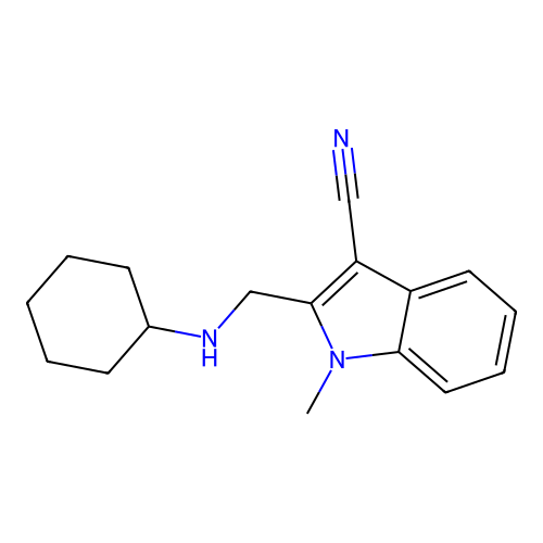 2-[(Cyclohexylamino)methyl]-1-methyl-1H-indole-3-carbonitrile structure