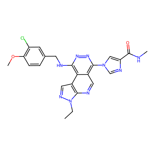 1-[9-(3-Chloro-4-methoxy-benzylamino)-3-ethyl-3H-2,3,4,7,8-pentaaza-cyclopenta[a]naphthalen-6-yl]-1H-imidazole-4-carboxylic acid methylamide structure