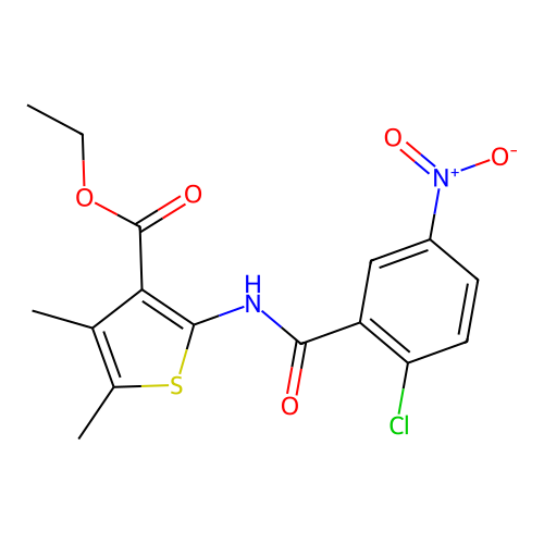 Ethyl 2-(2-chloro-5-nitrobenzamido)-4,5-dimethylthiophene-3-carboxylate structure