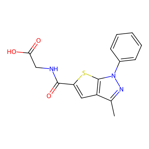 2-[(3-Methyl-1-phenylthiopheno[4,5-d]pyrazol-5-yl)carbonylamino]acetic acid structure