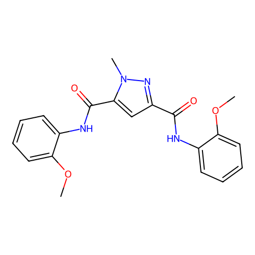 N,N'-bis(2-methoxyphenyl)-1-methyl-1H-pyrazole-3,5-dicarboxamide structure