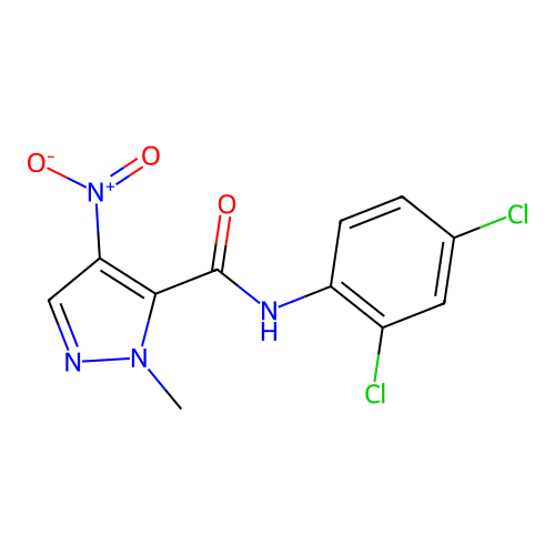N-(2,4-dichlorophenyl)-2-methyl-4-nitropyrazole-3-carboxamide structure